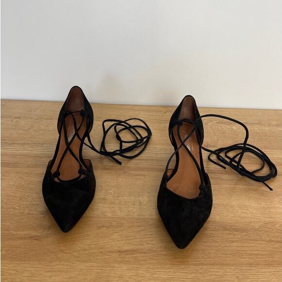 Jeffrey Campbell + Free People Andra Black Suede Lace Up Kitten Heel Size 8 Boho - Picture 2 of 8